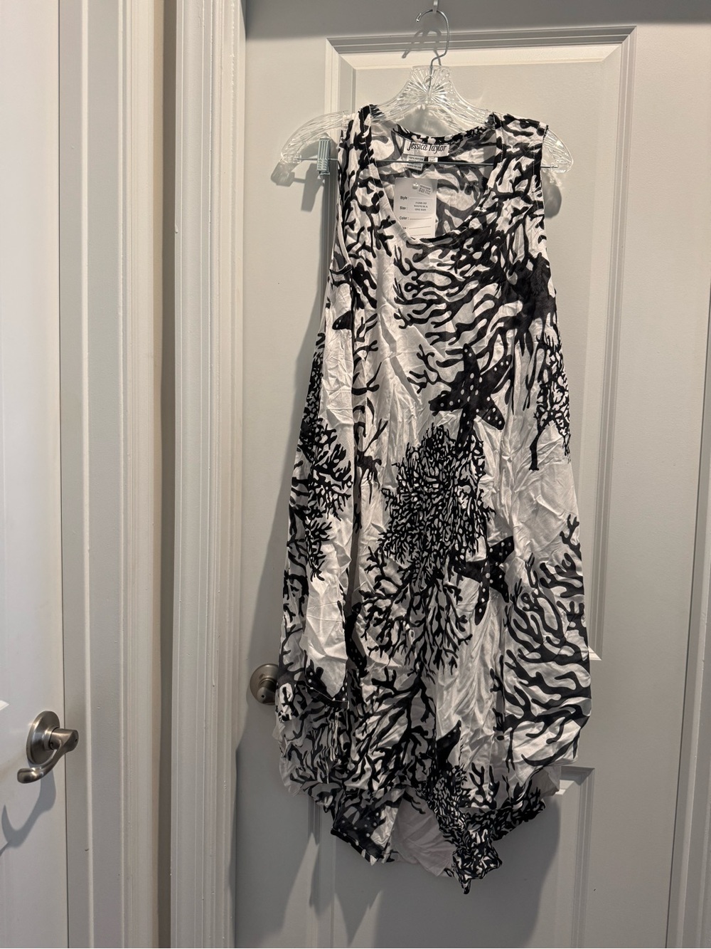 Sleeveless Black and White Coral Print Mini Dress/coverup OS